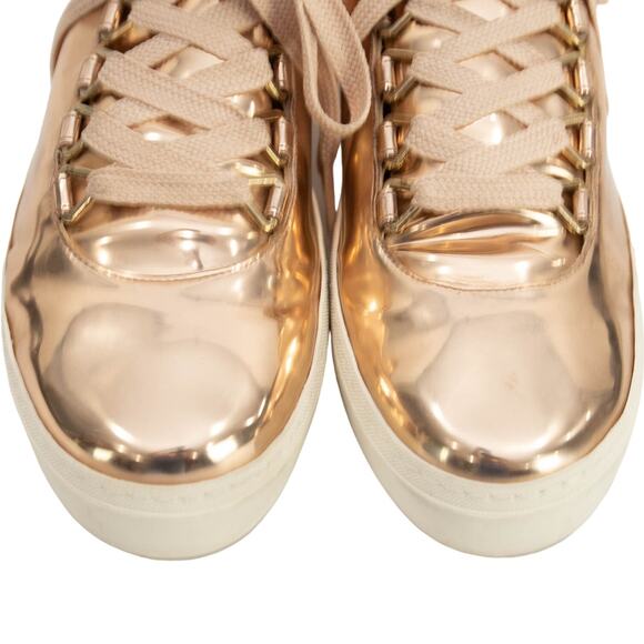 Stuart Weitzman Rose Gold Patent Leather Gaming Sneakers Size 8.5 - Picture 4 of 12